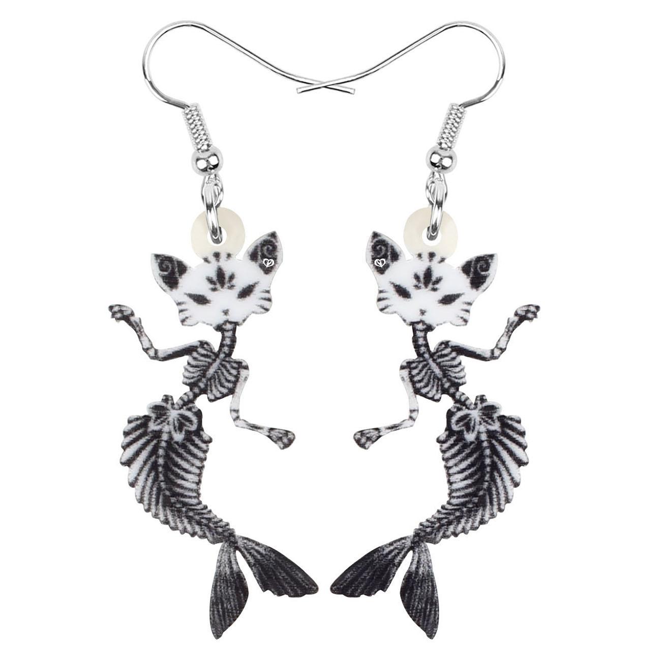 

Акриловые серьги с серым котом и рыбьим черепом на Хэллоуин, висячие серьги с мультяшными волшебными украшениями для домашних животных для девочек, женщин, подростков, праздничные подвески, подарок