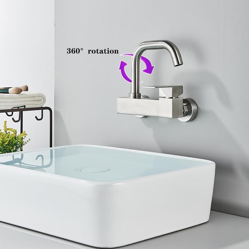 Basin Faucet Wall-mounted Sink Faucet Bathroom Single Faucet Hot and Cold Mixing Faucet Sink Universal Swivel Faucet