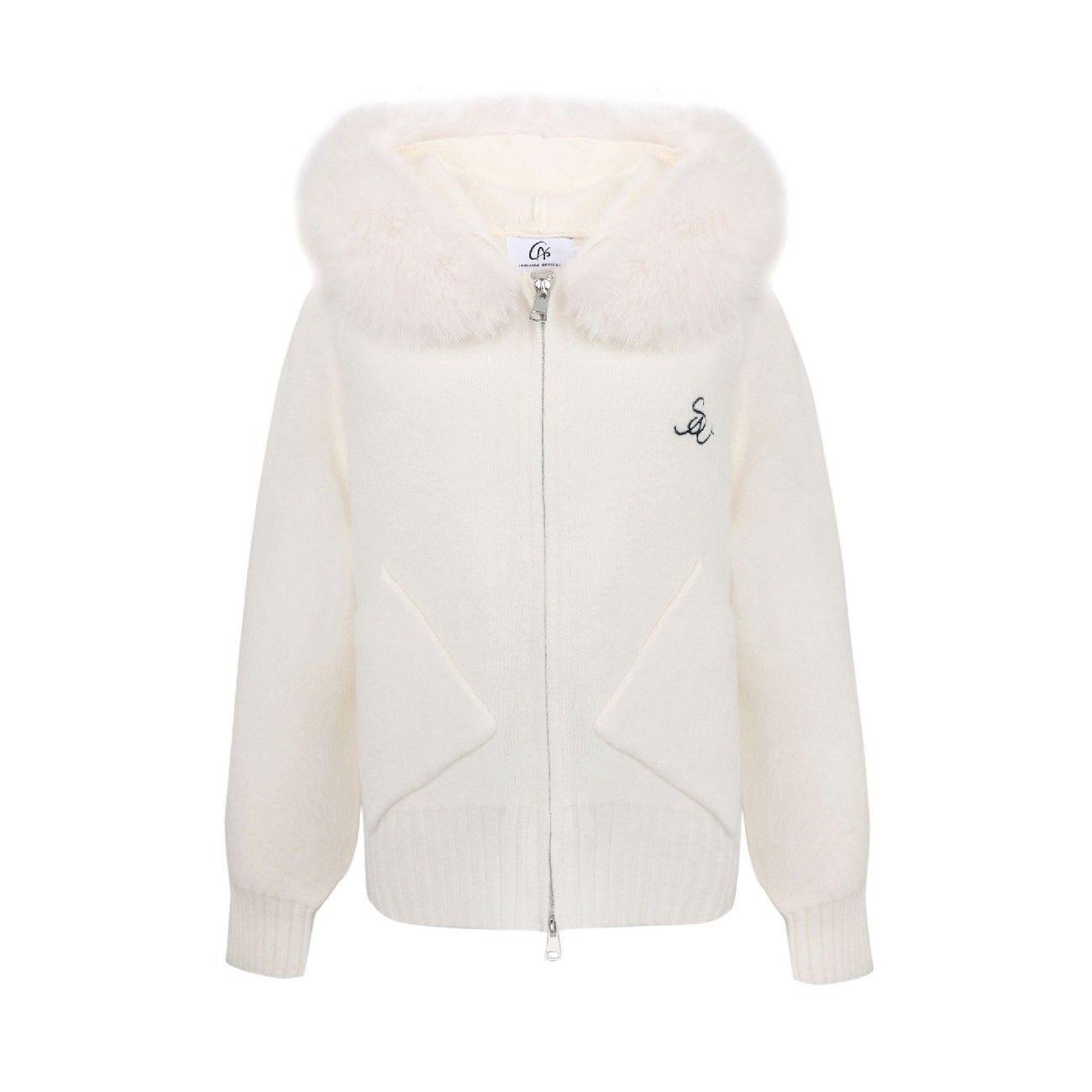 

Женский мягкий и уютный кардиган с капюшоном - Осень/Зима, Свободный крой, Универсальный свитер на молнии L грязно-белый