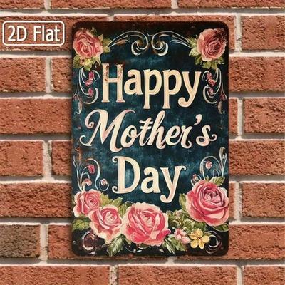 Vintage Mother's Day Tin Sign 8x12 Inch Pink Roses Floral Metal Wall Decor Rustic Farmhouse Gift