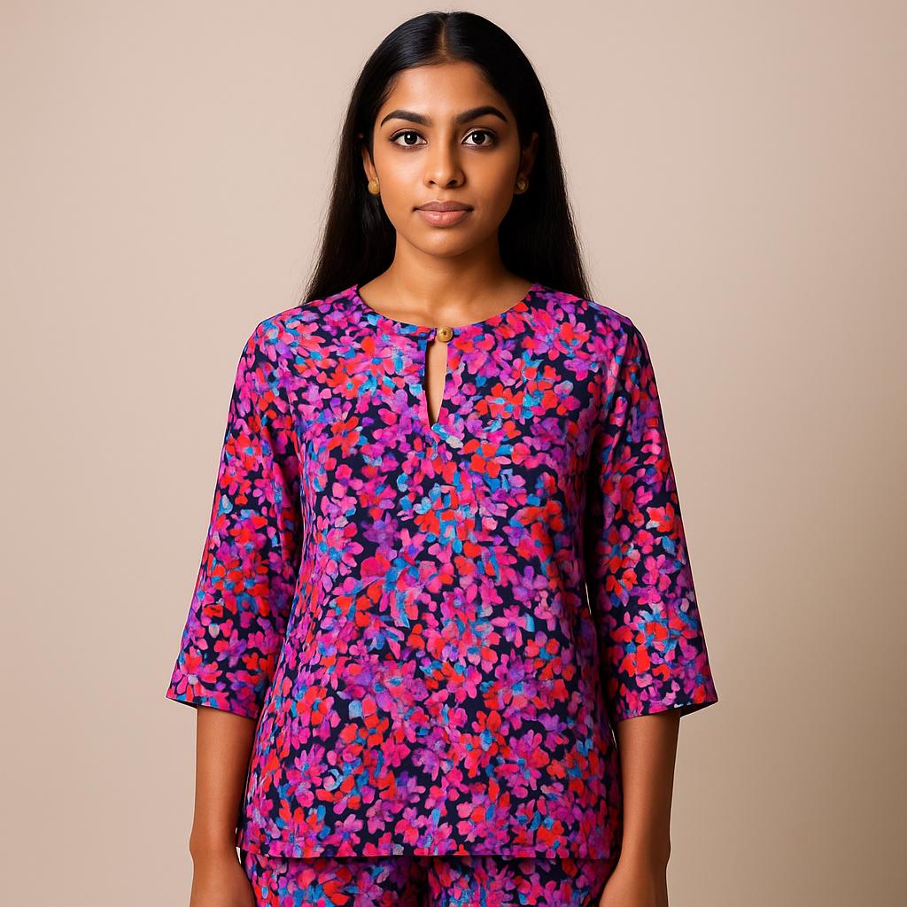 Блузка большого размера, Повседневный ретро цветочный узор пейсли, Свободная, Круглый вырез, Рукава длиной 3/4, Модный стиль S