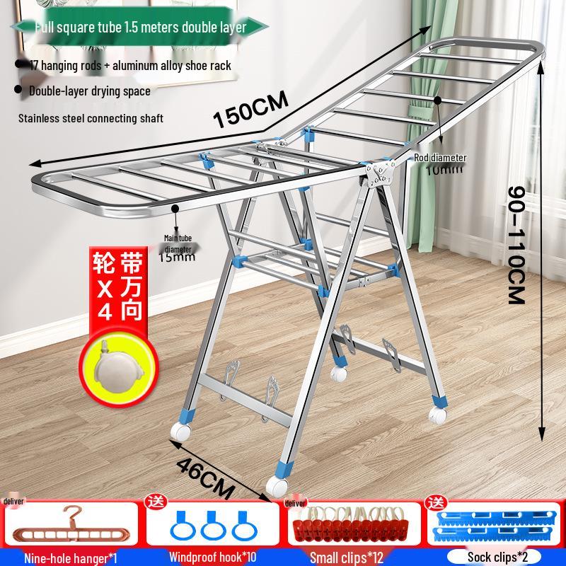 Wing-Shaped Stainless Steel Folding Clothes Rack for Indoor Drying and Storage