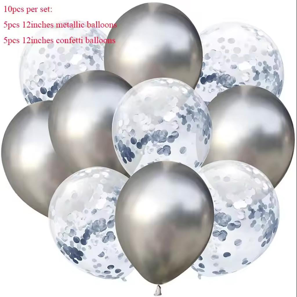 10pcs Mix Black Silver Confetti Balloons Wedding Birthday Party Decoration Metallic Helium Balloon Baby Shower Glitter Globos