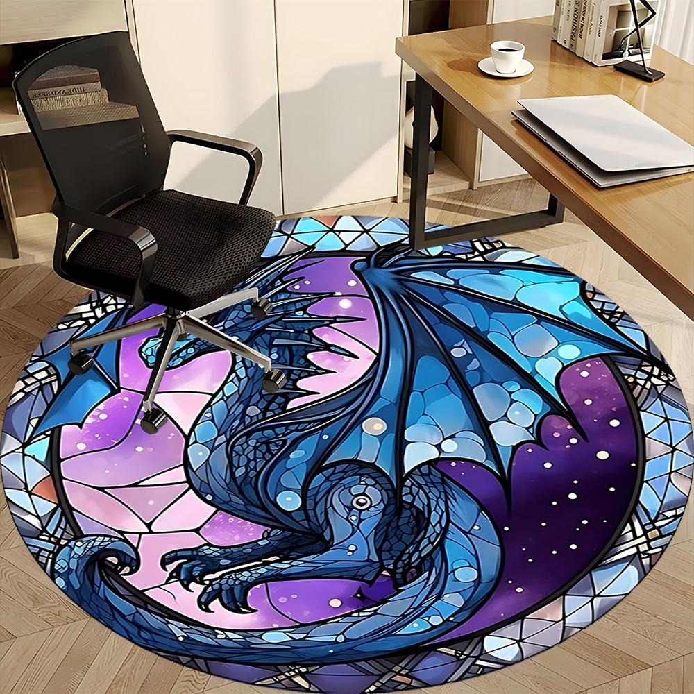 1pc StainedGlass Dragon Office Round Area Rug, Under Office Chairs Bedroom Living Room Home Decor, Room Deco, Available in Various Sizes