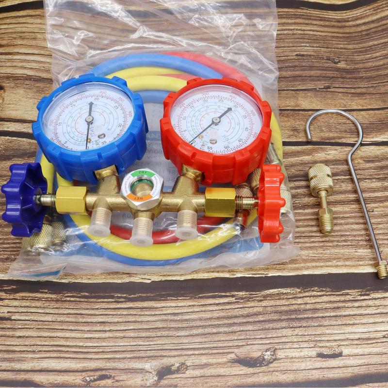 Refrigerant Manifold Gauge Set Diagnostic Air Conditioning Tool Hook Hose for R410A R22 R404A R134A Refrigerant Charging