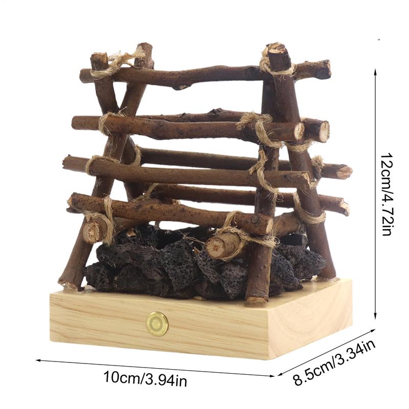 LED Fireplace Logs 3 Modes Adjustable Night Light Flame Lamp USB Rechargeable 3D LED Fake Fire Pit Firewood Lamp Small Electric