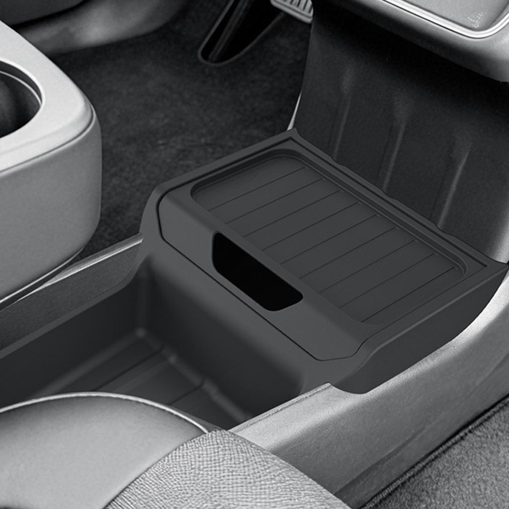 For 25Tesla Model Y Standard Central Control Storage Box Large Capacity Under Console Armrest Organizer Tray TPE Protection Mat