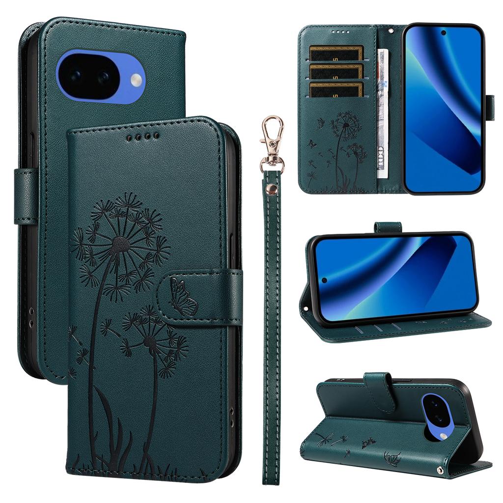 For Google Pixel 10a Leather Wallet Case with Strap Dandelion Imprint Phone Stand Cover