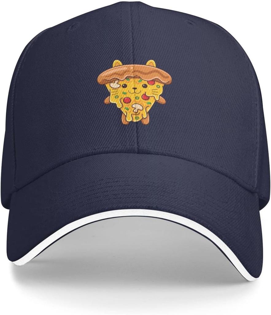 Cute Pizza Cat Embroidered Baseball Cap Polyester Adjustable Sandwich Brim Hat Casual