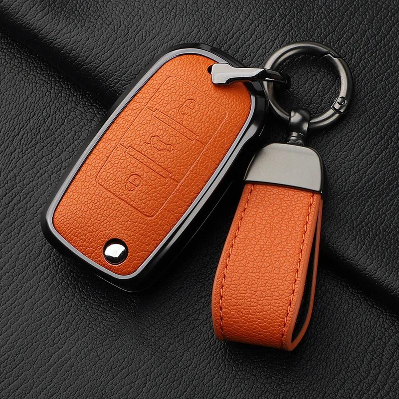 Metal And Leather 3 Button Car Key Case Cove For Vw Volkswagen Beetle Caddy Eos Golf Jetta Polo Scirocco Tiguan Touran Up