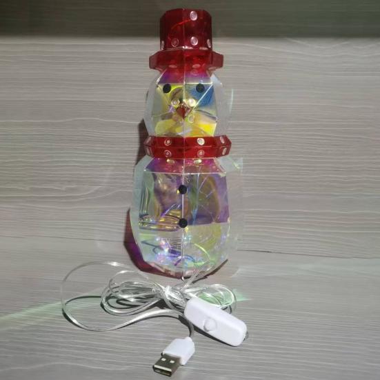 LED Prismatic Iridescent Snowman Ornaments USB Powered 3D Light Up Snowman Colorful Christmas Night Light for Home Party