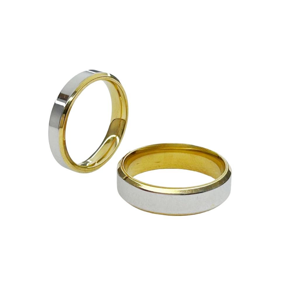 Engagement Rings Set for Men Women Stainless Steel Gold/ CopperColor 4/6 mm Glossy Finger Ring Wedding Jewelry Lover's Gifts