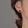 Real 925 Silver 14K Gold Red Bead Geometric Mini Stud Earrings For Women Classic Fine Jewelry Light Accessories