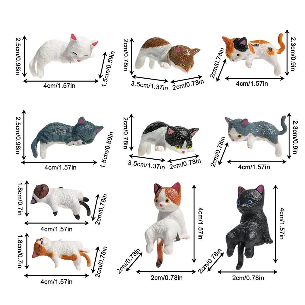 10pcs Mini Cat Figurines Adorable PVC Cat Model Dashboard Figures for Car for Trailer RV Truck Automotive Sedan Pickup Bedroom