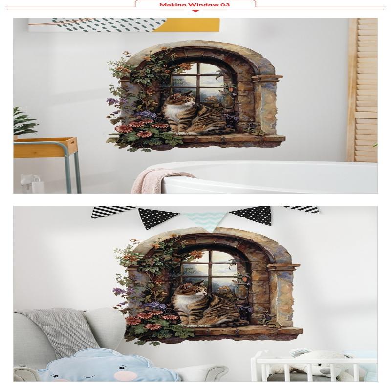 1 Stück Fenster-Landschafts-Druck PVC Flach 2D Selbstklebend Simulation Wandaufkleber Wohnzimmer Wandkunst Dekor