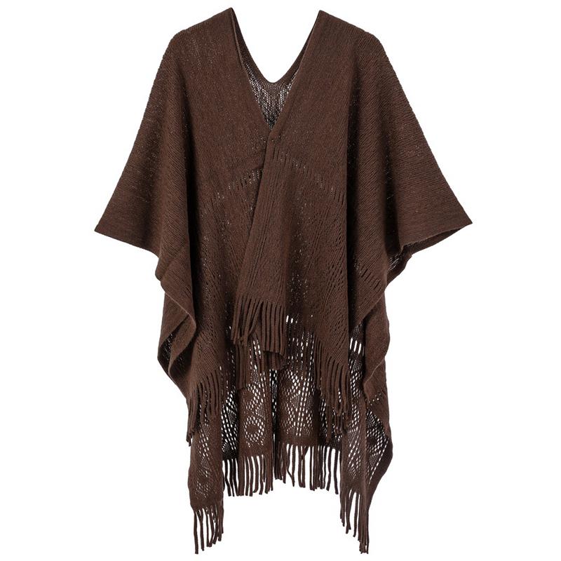 Autumn Winter Hollow Crochet Scarf Women Lady Layers Poncho Elegant Solid Tassel Shawl Scarve Capa Para Mujer Fashion Party New
