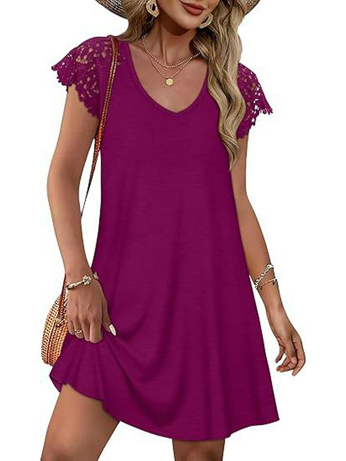 European Women's Lace Casual Short Sleeve Wedding Dress for Beach Vacation