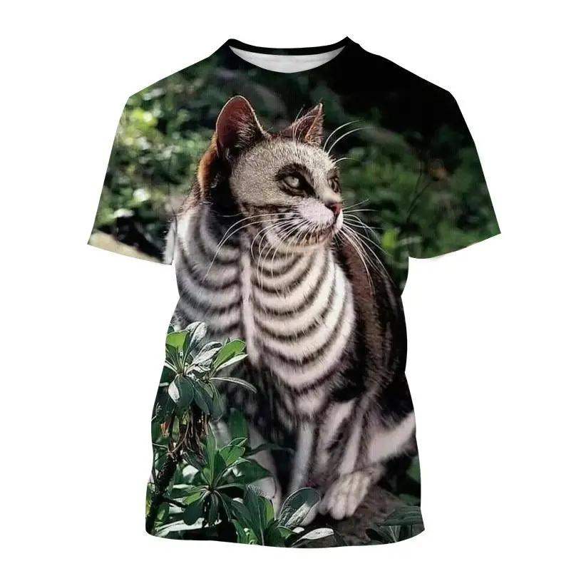 New Kids 3d Animal Cat Pattern Printed Girl And Boy Children's Casual Round Neck Harajuku T-shirt Summer Street Style Thin Top