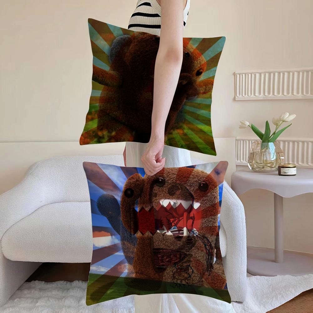 Cute Domo-kun Cushion Cover Anti-dustmite Pillowcase Invisible Zipper Silky Short Plush Sofa Cushion Cover