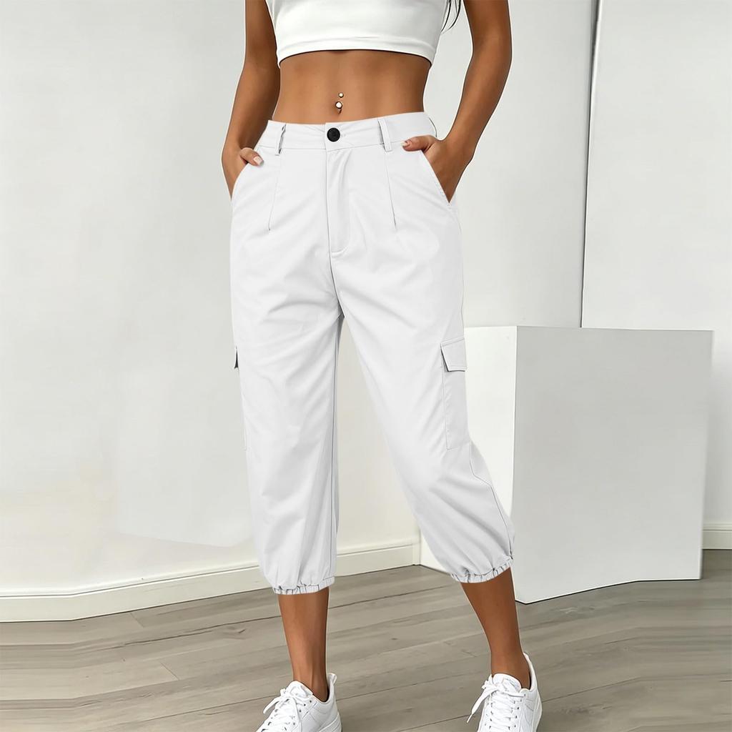 Women Casual Cargo Pants with Pockets Elastic Hem Adjustable Waistband Lightweight Durable Fabric Relaxed Fit