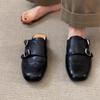 Trendy Double Buckle Leather Mules | Brogue-Detailed Vintage Slip-On Shoes