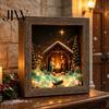 Winter Birthday Present Christmas Snowy Night Light Picture Frame, Vintage Wooden Frame 3D Mini Retro Wood Photo Landscape Lamp, Desktop Atmosphere
