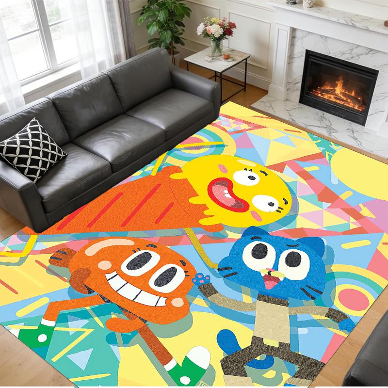 Anti‑Slip Crystal Velvet Floor Rug, Amazing World of Gumball Design Carpet for Indoor Living Bedroom Home Decoration