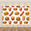 Pizza Hamburger Backdrop Supplies Quick Food Kid Birthday Party Decoration Cola French Fries Background Banner Photography Prop