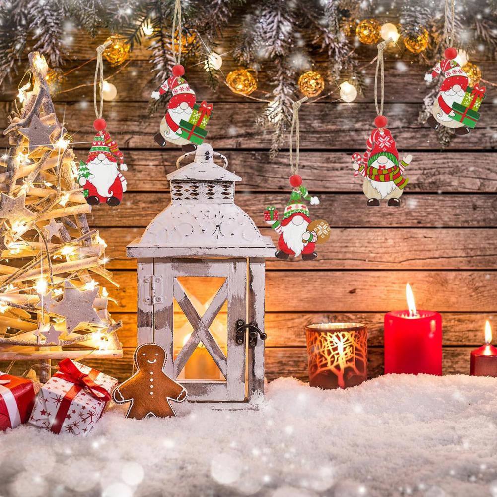 Holiday Charm Ornaments Christmas Gnome Shapes Christmas Wooden Ornaments Set Gnome Gingerbread Man Decorations for Xmas Tree