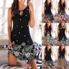 Dresses For Women Casual Summer Floral Printed Tank Sleeveless Dress Hollow Out O-Neck Loose Beach Short  Sundress