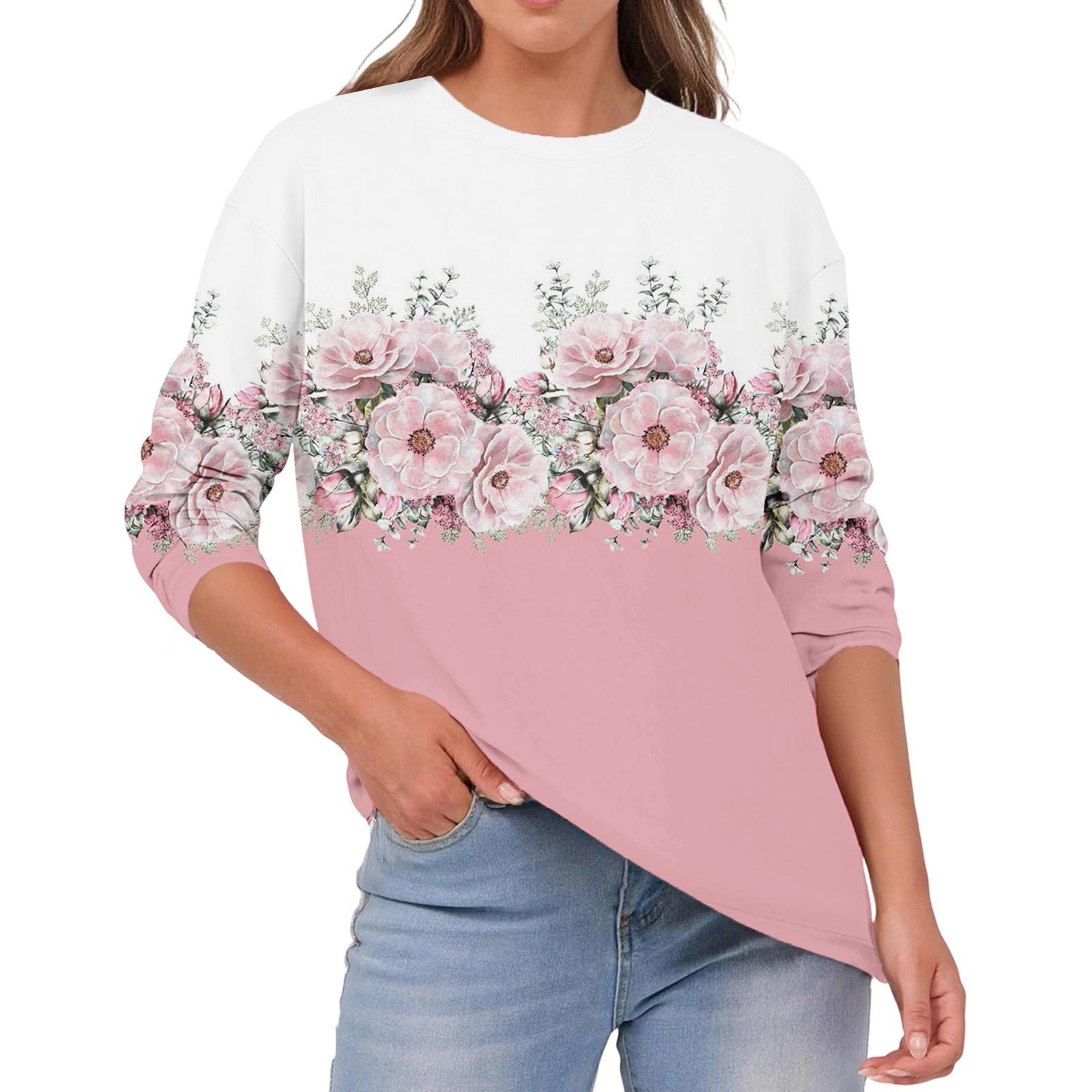 

Женский модный повседневный топ с круглым вырезом, однотонный, с длинными рукавами M розовый