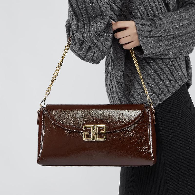 Spring and Summer First Layer Oil Wax Leather Fashion Light Luxury Classic Mother Bag Single Shoulder Oblique Span Leather Women Bag