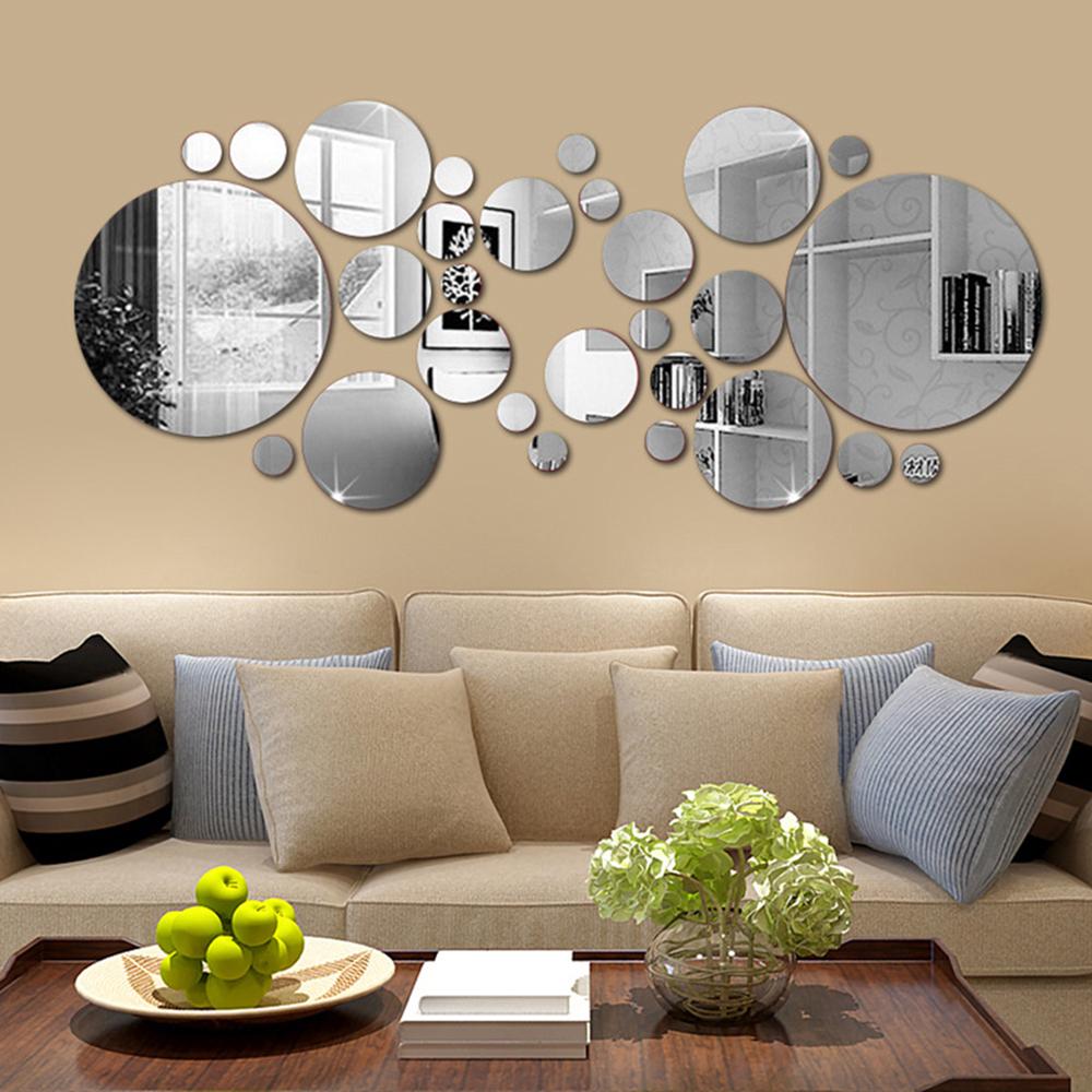 26Pcs 3D Mirror Wall Sticker DIY Round Wall Stickers Background Living Room Home Decoration Bathroom Mirror Decorative Stickers