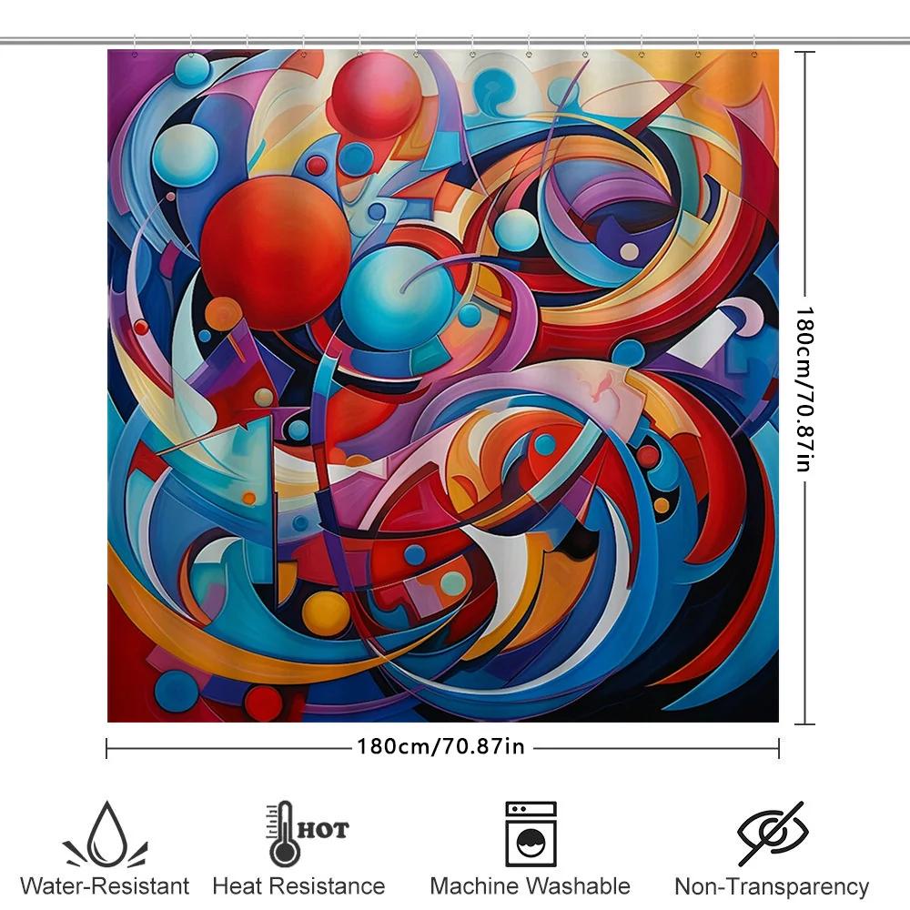 Colorful Geometric Shower Curtain For Bathroom Decor Modern Blue Red Yellow Black White 3D Printed Waterproof Fabric