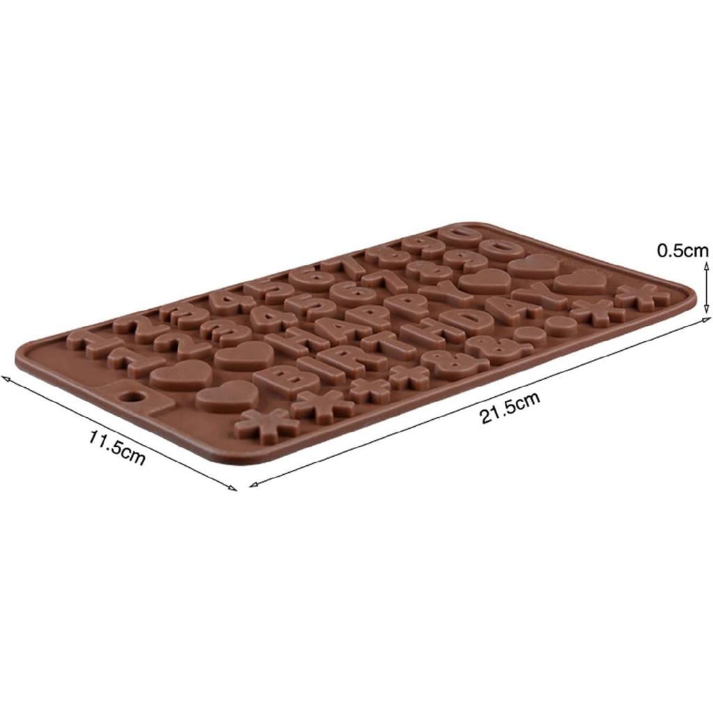 Silicone Letter Number Molds,Reble Chocolate Molds with Happy Birthday Cake Decorating Symbols(Brown 2pcs)