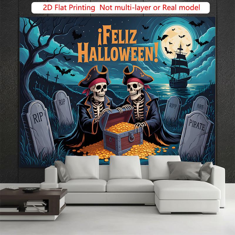Party Backdrop Halloween Pirate Flat Spooky Skeletons Event Photo Background Party Decor