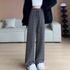 Women's High Waist Black & White Striped Petite Wide Leg Pants - Fleece Lined for Autumn/Winter