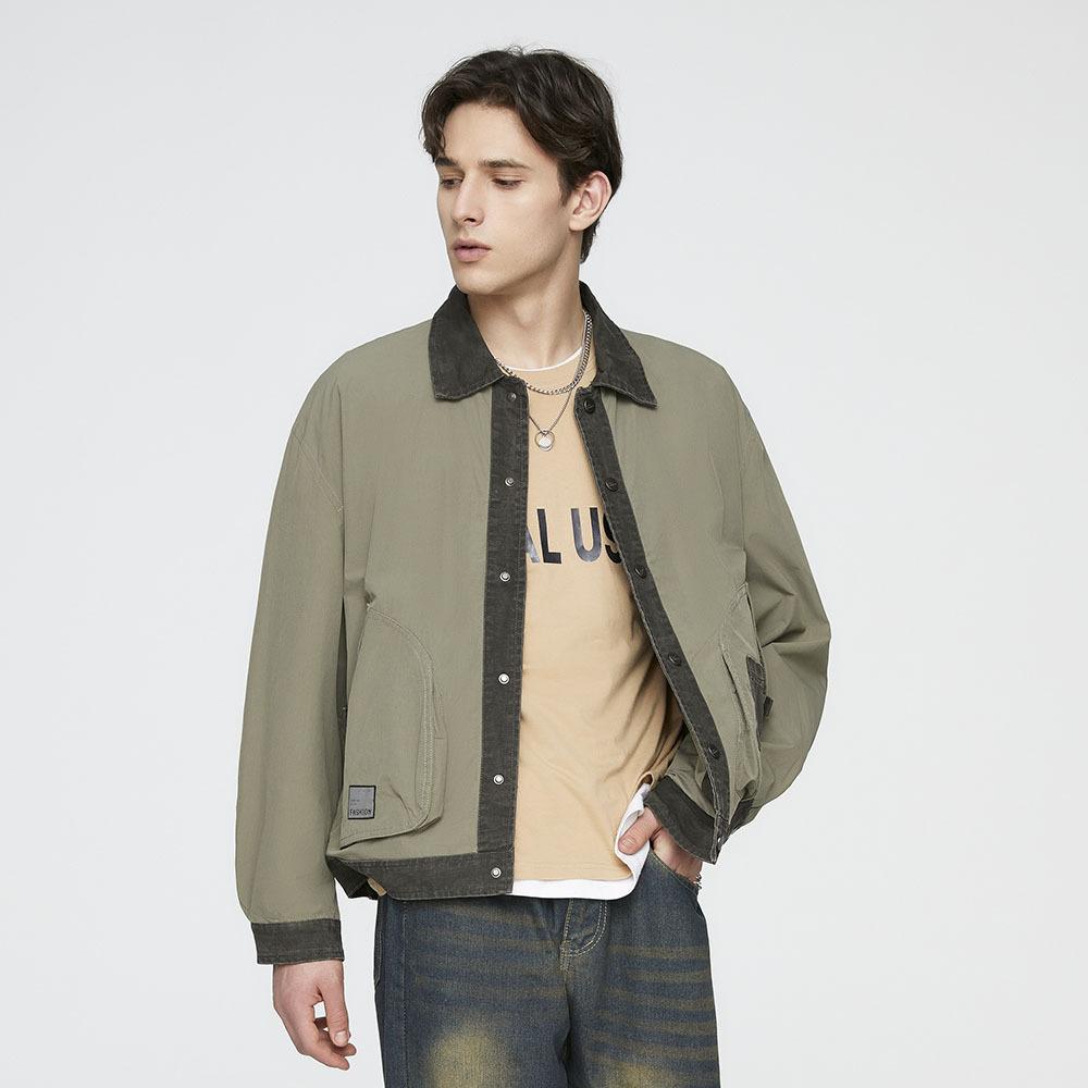 Spring and Autumn American Retro New Style Old Lapel Contrasting Three-dimensional Pocket Top Loose Jacket Casual Jacket