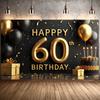 Sparkling Glittery 60th Happy Birthday Banner Black Gold Balloon Birthday Party Decoration Backdrop Photography Background Props