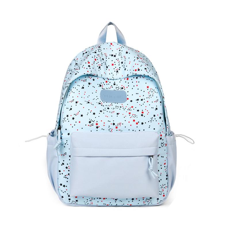 Star Print Backpack with Front Pocket and Side Drawstring Pockets for School and Casual Use