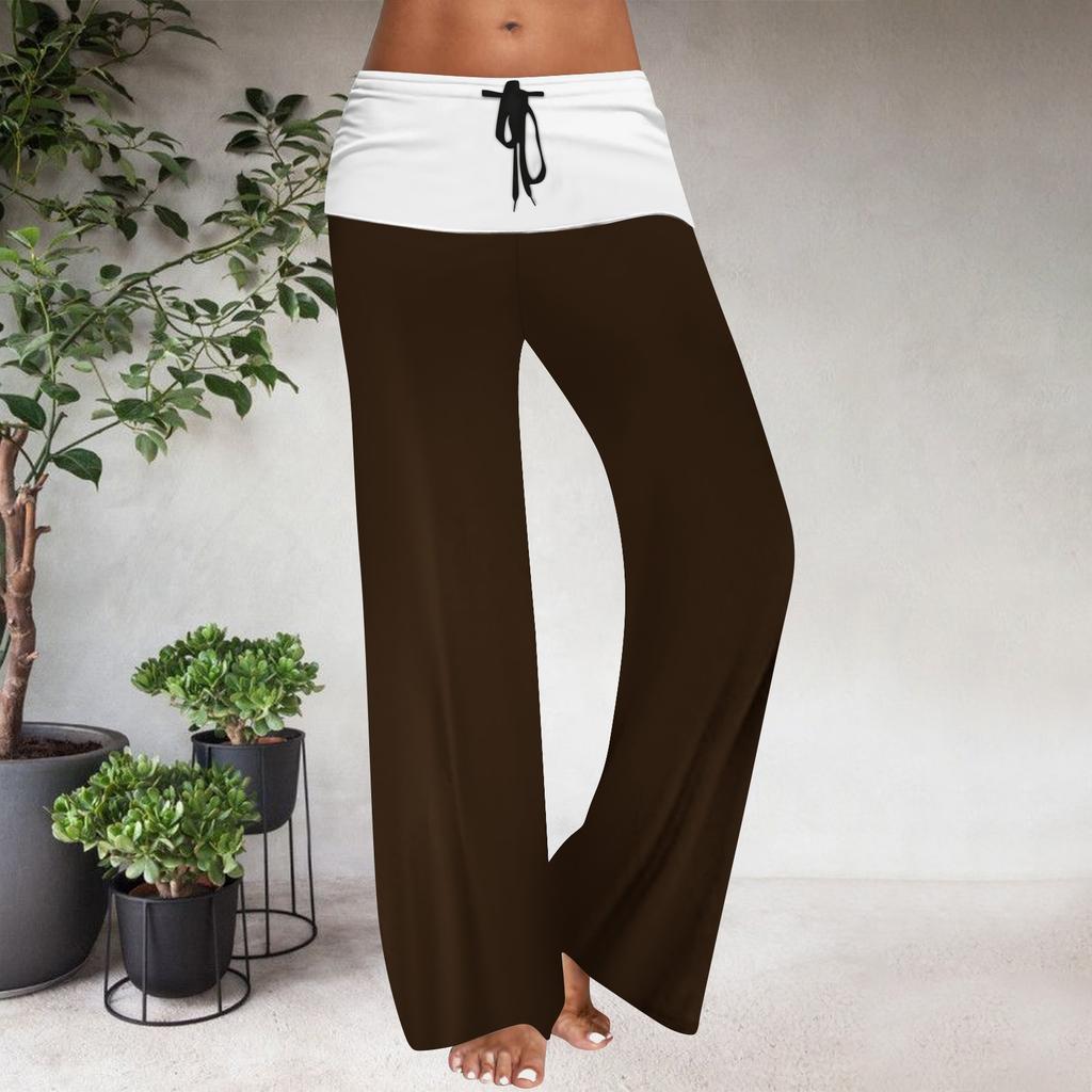 Women's Drawstring Elastic Waistband Wide Leg Color Matching Casual Pants