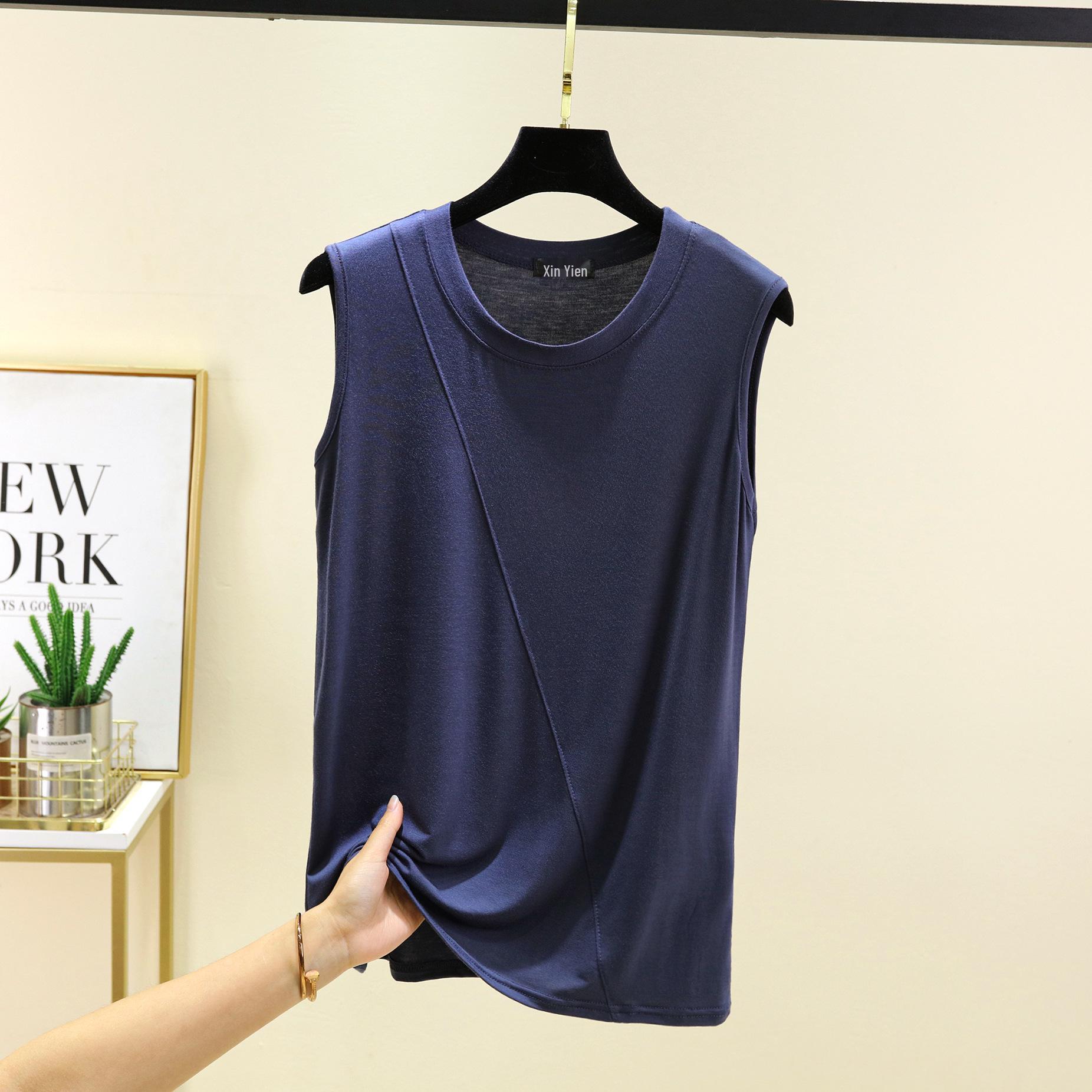 

Танк-топ без рукавов модальный пэчворк большого размера - Повседневный, Универсальный, Однотонный Large джинсовый синий