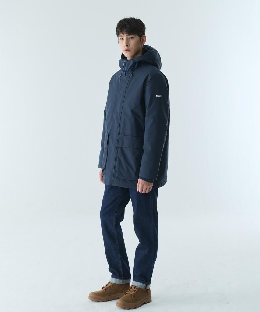Aigle Men'S Gore-Tex Quilted Hooded Long Parka Aiw25Moui001Emp
