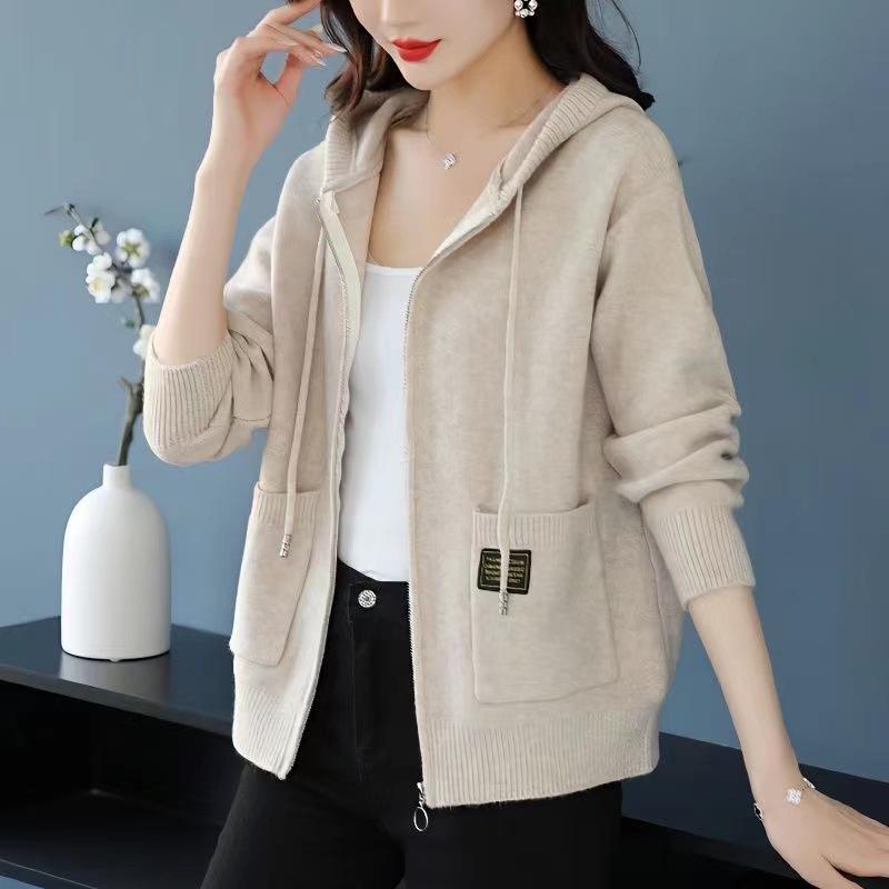 

Осень Зима Однотонный Элегантный Кардиган на Молнии Свитер Корейская Мода Женский Универсальный Вязаный Короткий Топ Простота Трендовый XS бежевый