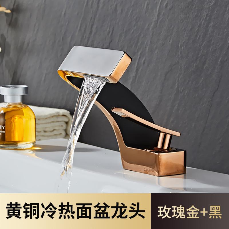Golden Creative Waterfall Home Single Hole Handwashing Basin Face Washing Basin Desk Basin Faucet Bathroom  Faucet