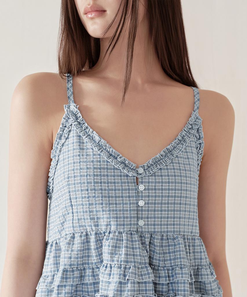 MUSINSA STANDARD WOMAN Women'S Check Frill Sleeveless Top [Blue]
