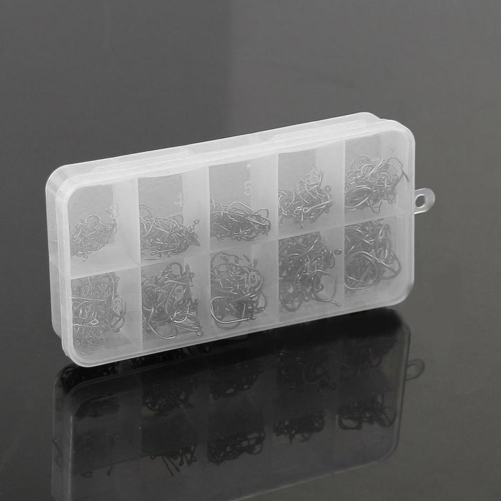 500Pcs 10 Sizes Assorted Sharpened Fishing Hooks Lures Baits with Tackle Box