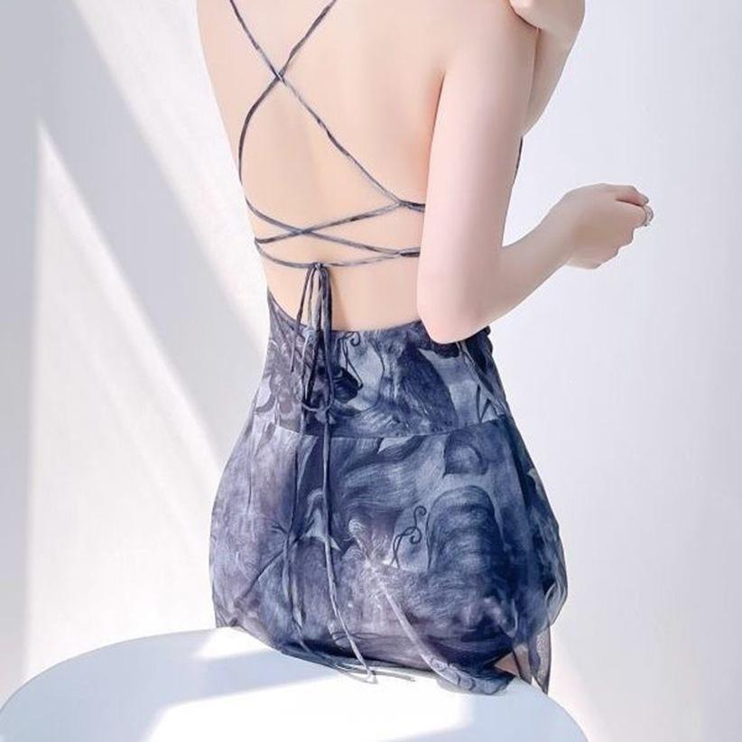 Summer Suspender Dress Women Wear Thin Versatile Short Skirt Pure Lust Hot Girl Cross Backless Irregular Print