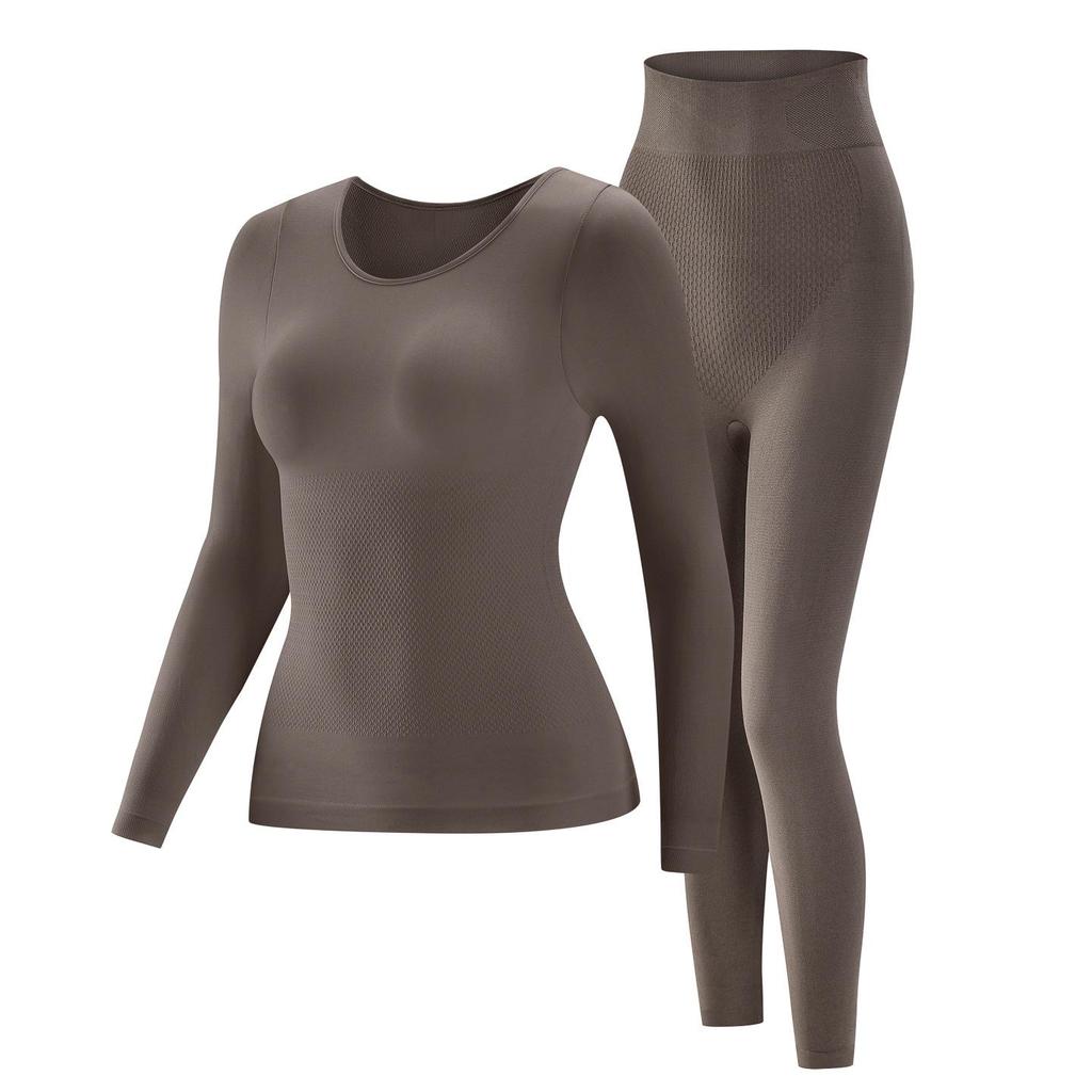 Women's Autumn/Winter Seamless Warm Abdomen-Control Sculpting Base Layer Set: Slim-Fit Top and Pants