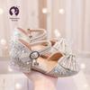 Mädchen Prinzessin Kristallschuhe - Frühling/Sommer 2025: Glänzende Leder-High Heels mit weicher Sohle für Kleinkinder